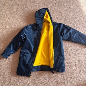 Vintage 90s Navy Blue Nike Hooded Jacket with Yellow Fleece Lining, Reversible
